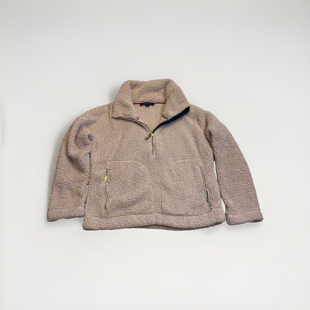 Tommy Hilfiger Womens Small Soft Pink Sherpa Fleece Half Zip Pullover Jacket